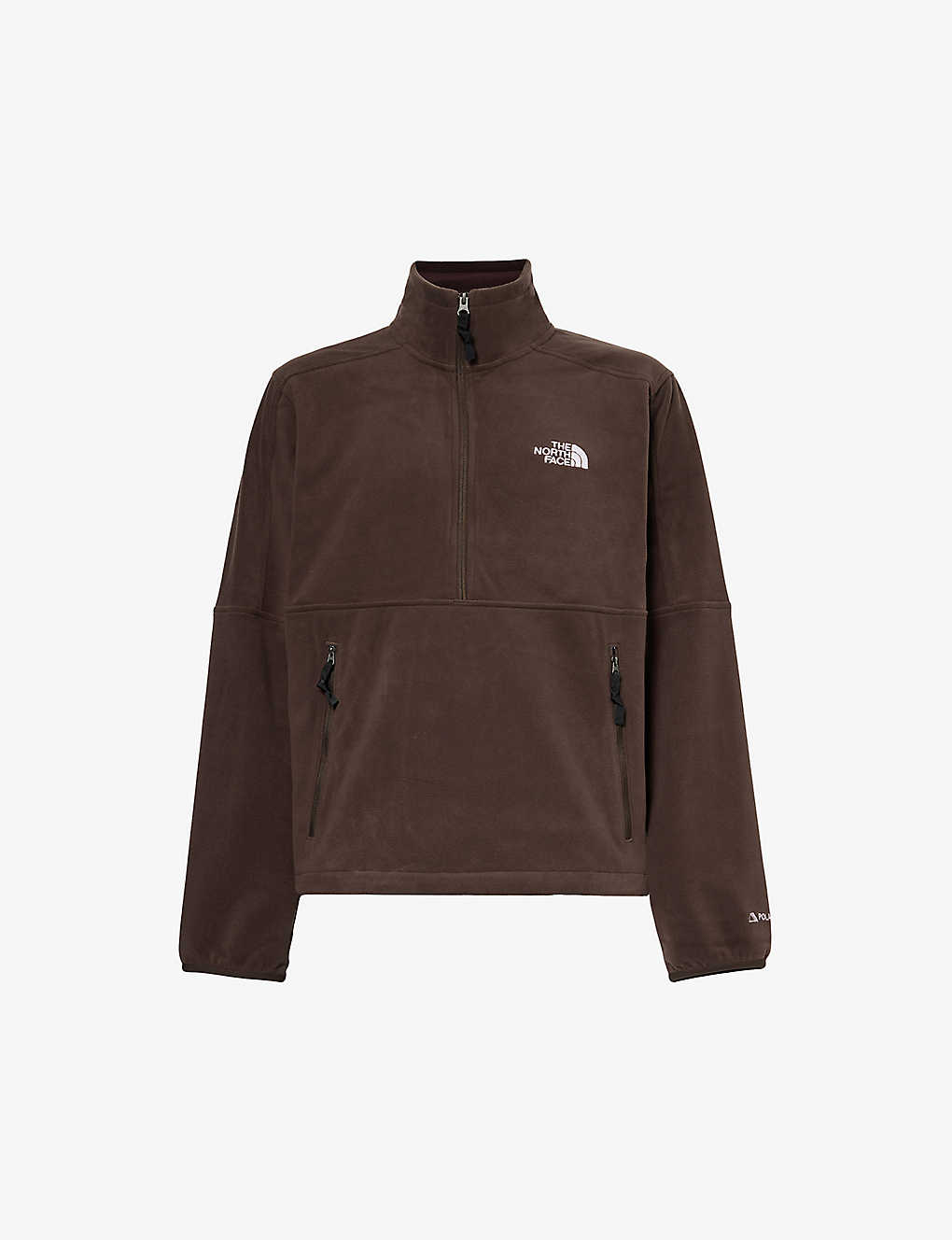 THE NORTH FACE THE NORTH FACE MENS COAL BROWN LOGO-EMBROIDERED FUNNEL-NECK FLEECE SWEATSHIRT