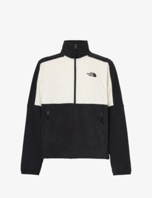 The North Face Mens Gardenia White And Black Logo-embroidered Funnel-neck Fleece Sweatshirt