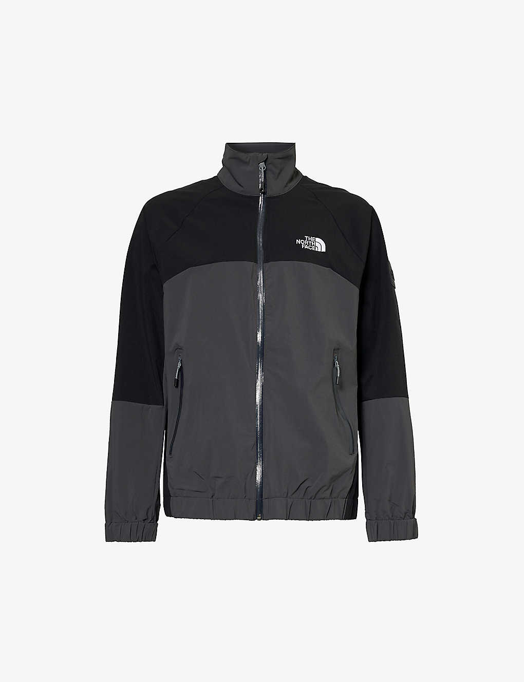 Shop The North Face Men's Asphalt Grey And Black Nse Brand-embroidered Funnel-neck Stretch-shell Jacket In Multi-coloured