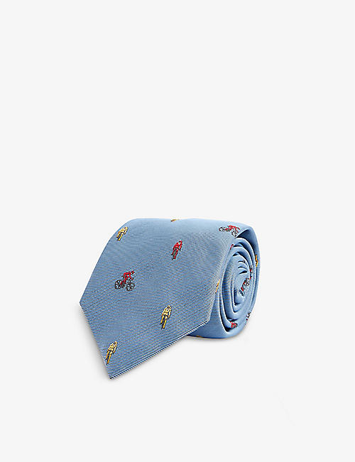 PAUL SMITH: Cyclists embroidered wide-blade silk tie