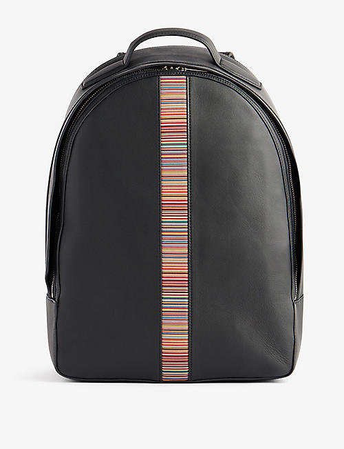 PAUL SMITH: Striped-panel zipped grained-leather backpack