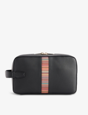 PAUL SMITH: Striped-panel zipped grained-leather wash bag