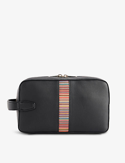 PAUL SMITH: Striped-panel zipped grained-leather wash bag