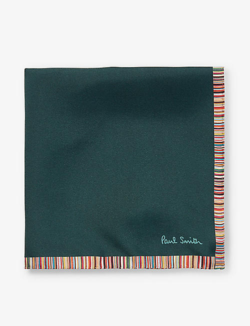PAUL SMITH: Logo-print striped-trim silk pocket square