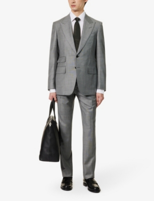 Shop Tom Ford Shelton-fit Single-breasted Sharkskin Wool Suit In Grey