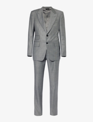 Tom Ford Mens Light Grey Shelton-fit Single-breasted Sharkskin Wool Suit