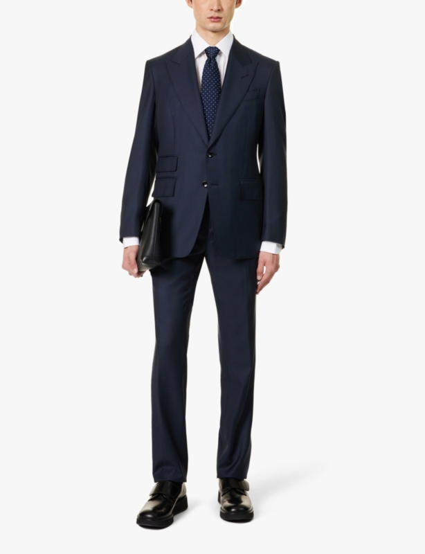 Shelton-fit single-breasted sharkskin wool suit