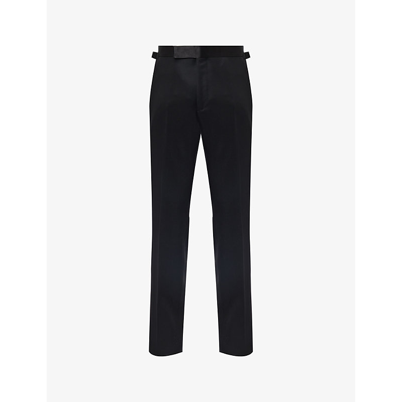 Shop Tom Ford Shelton Straight-leg High-rise Wool-blend Trousers In Black