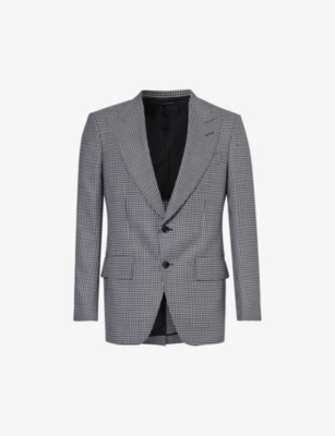 Shop Tom Ford Mens Black & White Atticus Houndstooth-patterned Wool, Mohair And Silk-blend Blazer