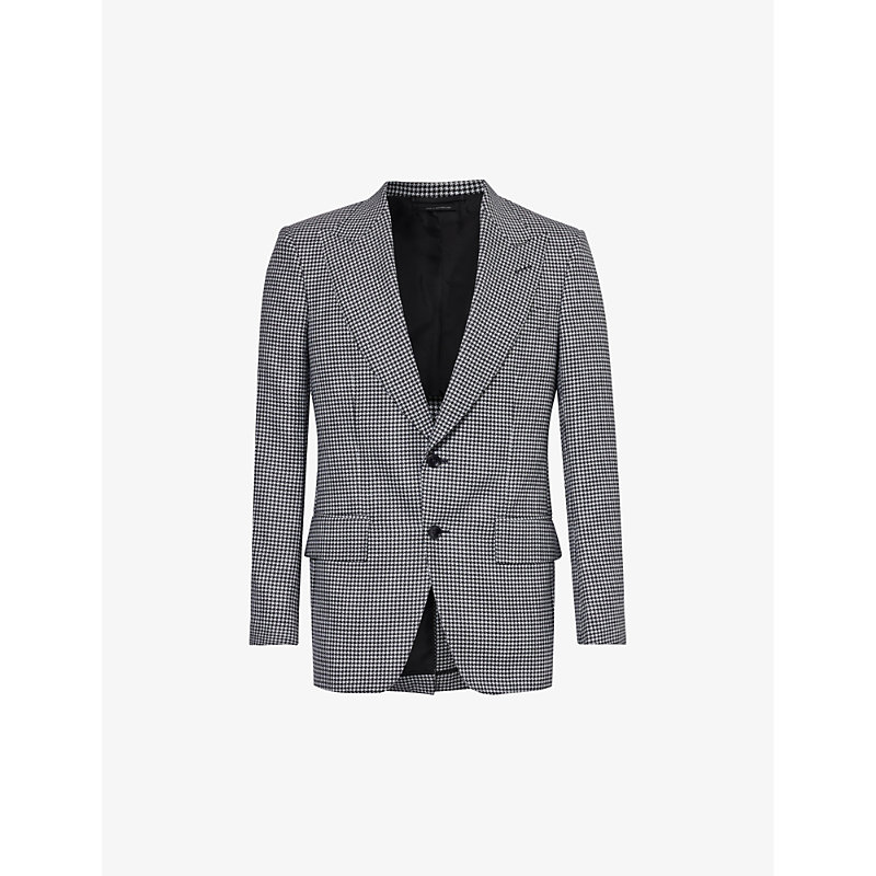Tom Ford Houndstooth-pattern Single-breasted Blazer In Black & White