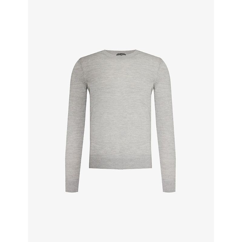 Tom Ford Crewneck Long-sleeved Wool Knitted Jumper In Light Grey