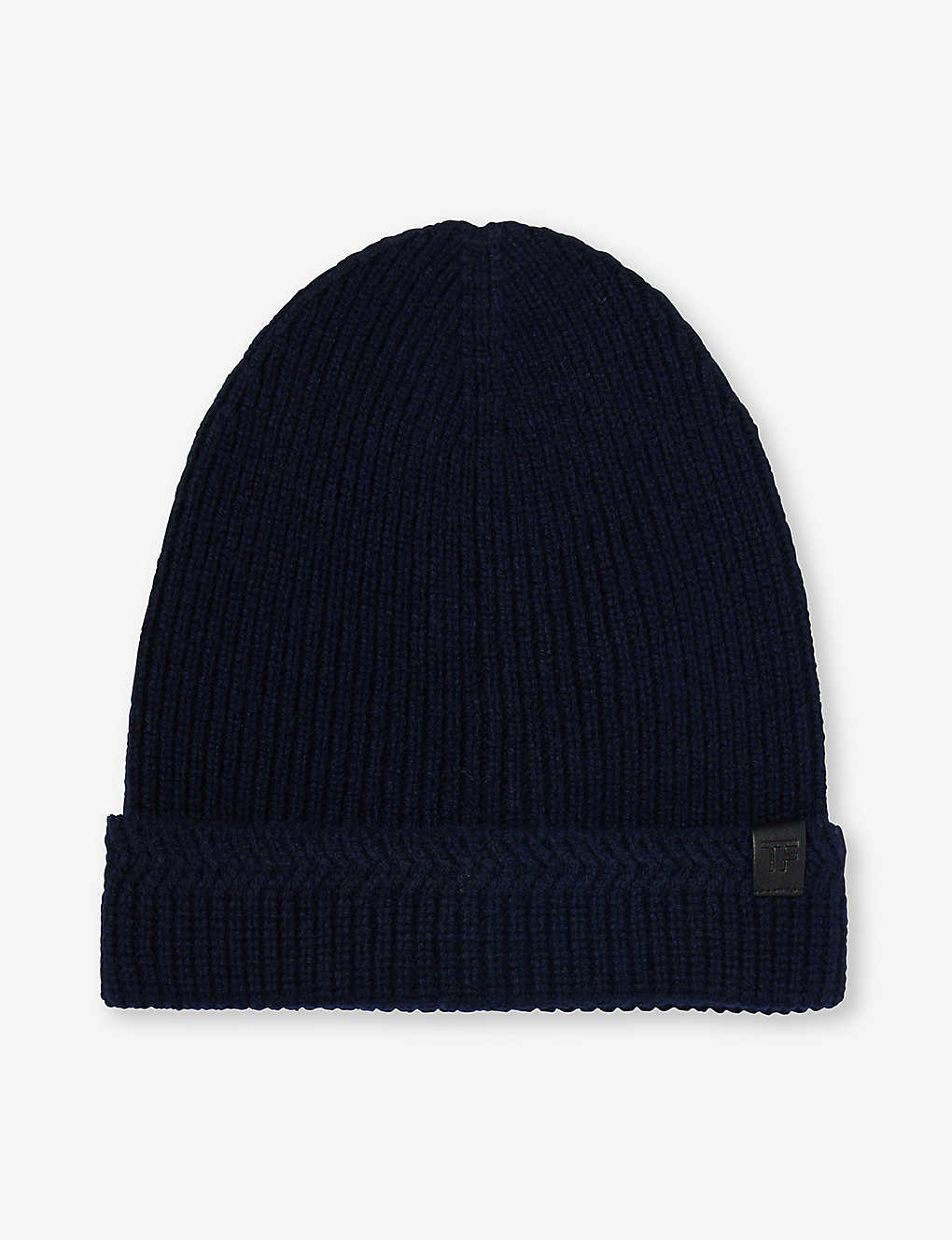 Tom Ford Mens Blue Branded-patch Wool And Cashmere-blend Beanie Hat