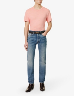 Shop Tom Ford Brand-embroidered Crewneck Cotton-blend T-shirt In Pink