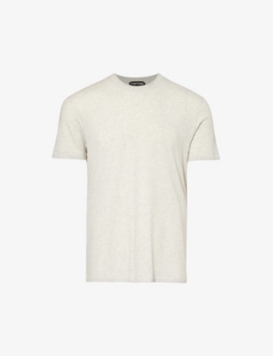 Tom Ford Mens Pale Grey Brand-embroidered Crewneck Cotton-blend T-shirt