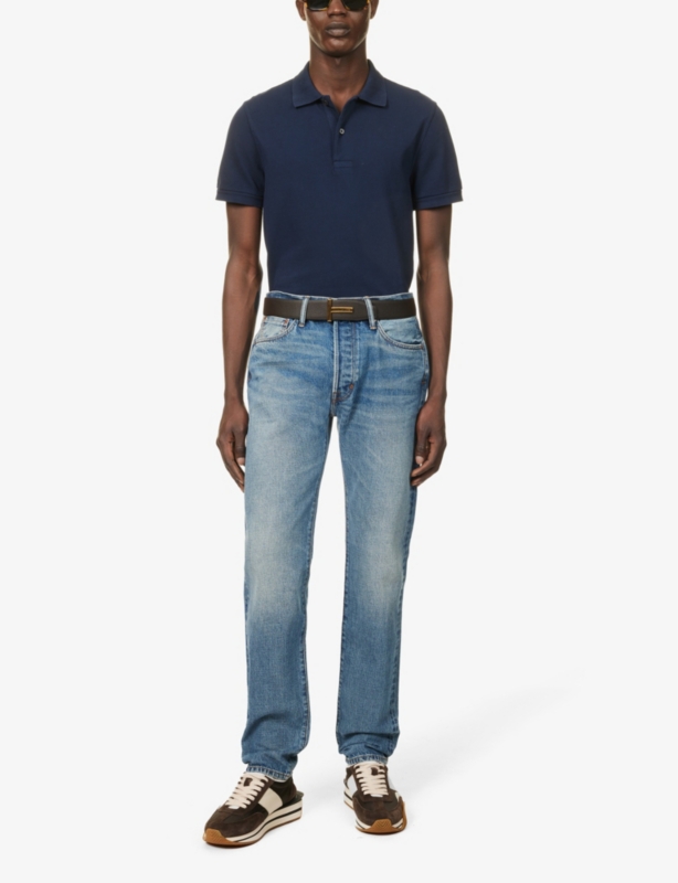 Straight-hem regular-fit cotton-piqué polo shirt