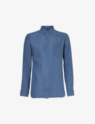 Tom Ford Mens Blue Indigo Long-sleeved Slim-fit Woven Shirt