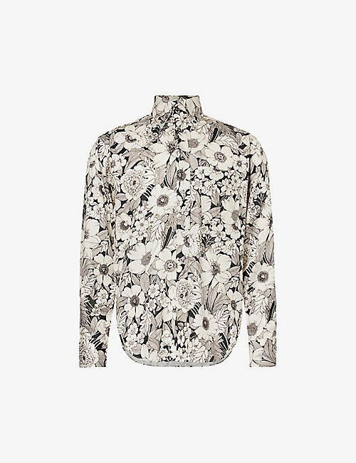 TOM FORD: Floral-print button-down collar woven shirt