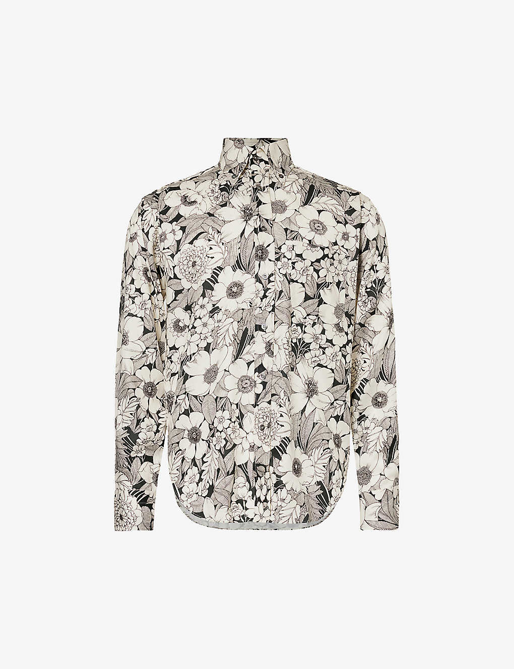 Shop Tom Ford Mens Combo White & Black Floral-print Button-down Collar Woven Shirt