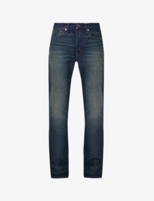 Tom Ford Brand-patch Belt-lop Slim-fit Straight-leg Selvedge Denim Jeans In Strong High/low Blue