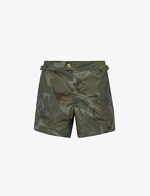 TOM FORD: Camouflage-print waist-adjuster swim shorts