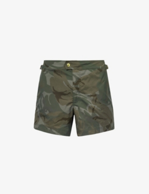 Tom Ford Mens Combo Green Camouflage-print Waist-adjuster Swim Shorts