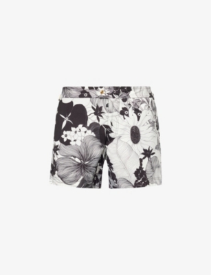 TOM FORD: Floral-print waist-adjuster swim shorts