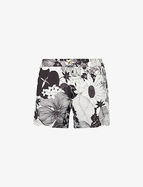 TOM FORD: Floral-print waist-adjuster swim shorts
