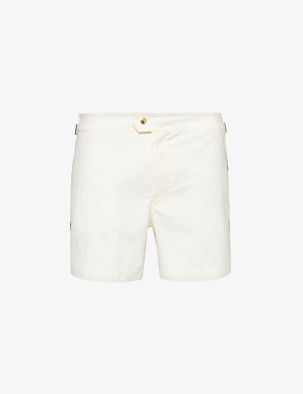 Shop Tom Ford Waist-adjuster Zip-pocket Swim Shorts In White & Black