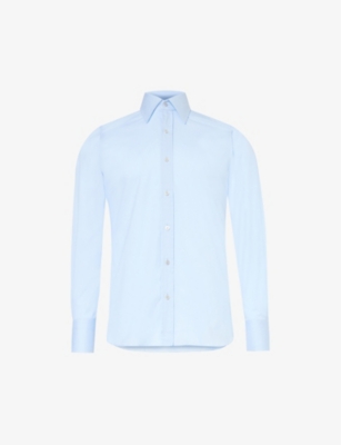 Tom Ford Mens Light Blue Straight-point-collar Slim-fit Cotton-poplin Shirt
