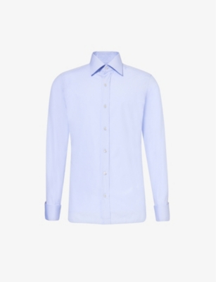 Tom Ford Mens Artic Blue Straight-yoke Spread-collar Slim-fit Cotton-poplin Shirt