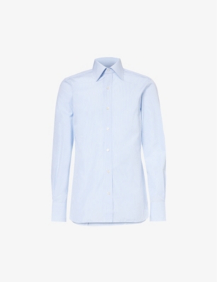 Tom Ford Spread-collar Slim-fit Cotton-poplin Shirt In White & Light Blue