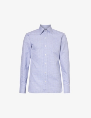 Tom Ford Spread-collar Slim-fit Cotton-poplin Shirt In White & Dark Blue