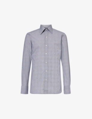 Tom Ford Mens Black Prince Of Wales Check-patterned Slim-fit Cotton-poplin Shirt