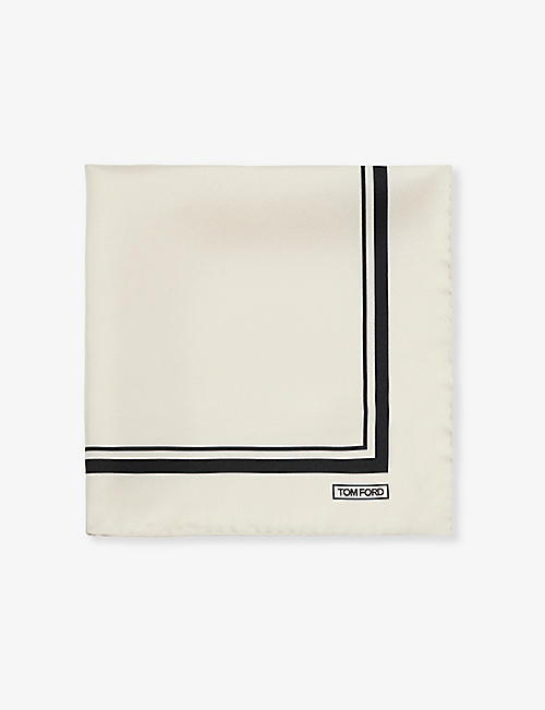 TOM FORD: Brand-print square silk pocket square 39cm x 39cm