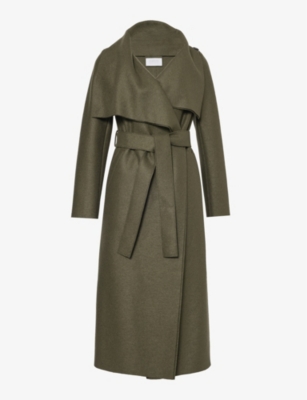 Harris Wharf London Womens Moss Green Volcano Belted Wool Coat