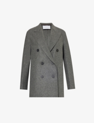 Harris Wharf London Womens Middle Grey Double-breasted Slouchy Cashmere Peacoat