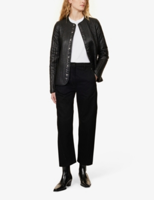 Shop Totême Toteme Women's Black 001 Quilted Collarless Leather Jacket