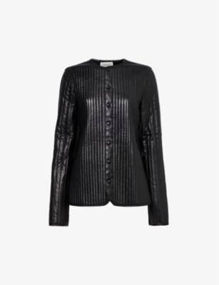 Totême Linear-quilted Leather Jacket Black In Black 001
