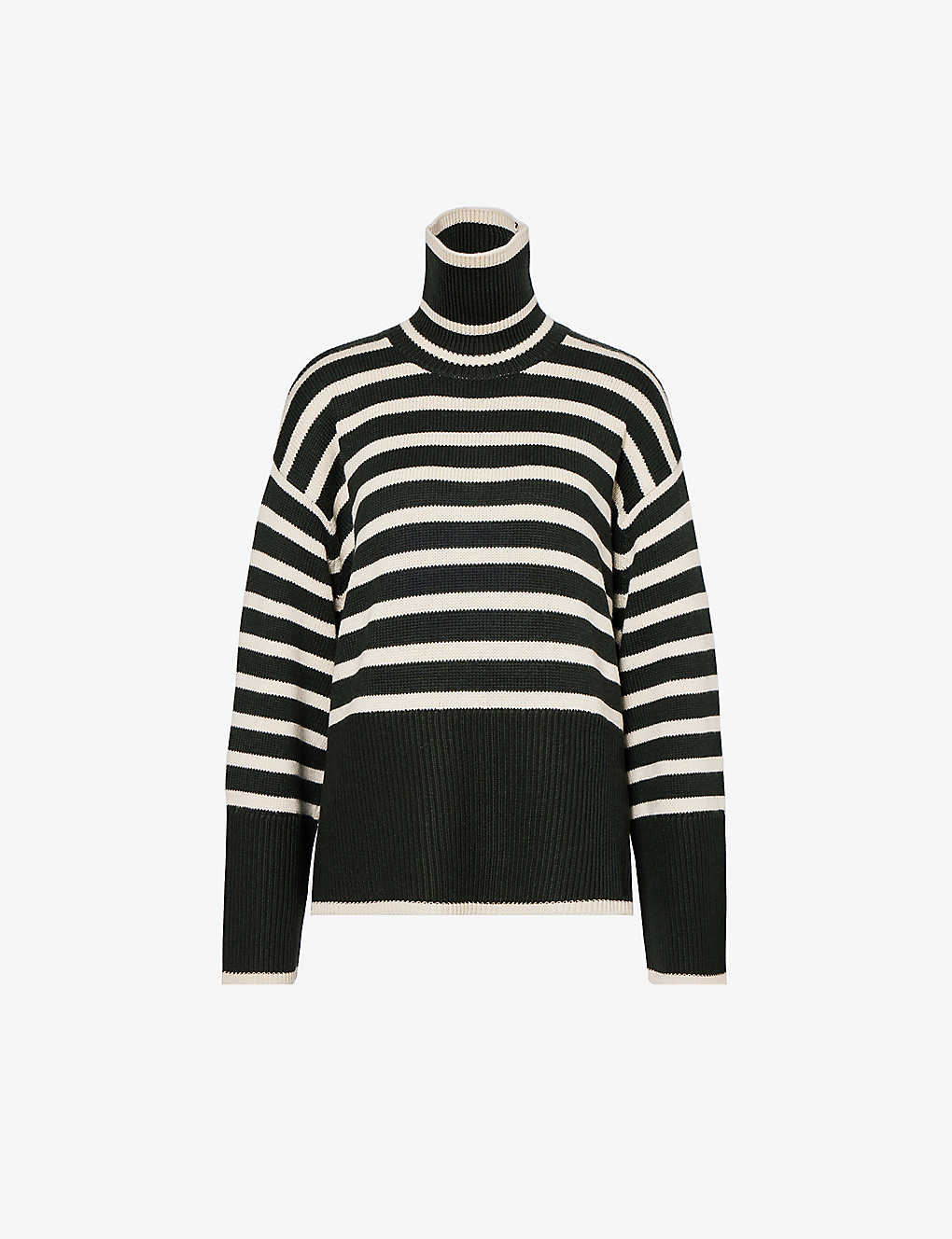 TOTÊME TOTEME WOMENS FIR GREEN 013 STRIPED TURTLENECK WOOL AND ORGANIC COTTON-BLEND KNITTED JUMPER