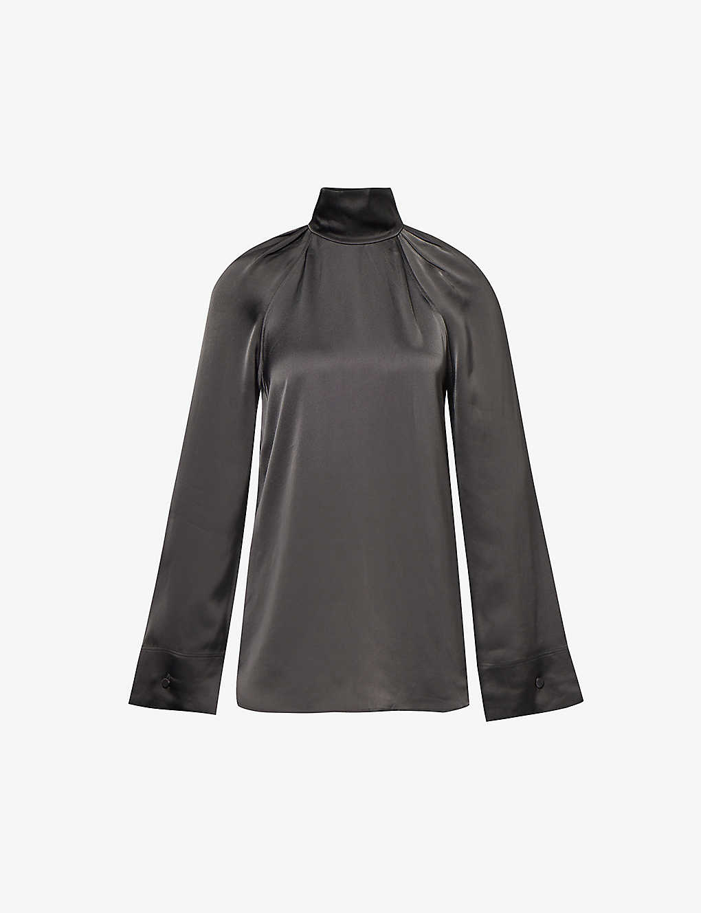 Shop Totême High-neck Flared-sleeve Crepe Blouse In Grey