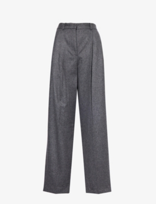 Shop Totême Structured-waist Tapered High-rise Recycled Wool-blend Trousers In Grey