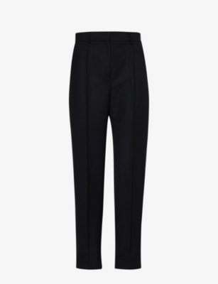 Totême Toteme Women's Black 200 Pressed-crease Tapered Mid-rise Recycled-polyester And Wool-blend Trousers In Black 200