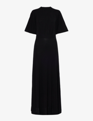 TOTEME: Gathered-neck flared-hem woven maxi dress