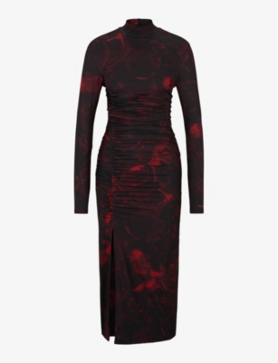 Hugo Womens Open Miscellaneous Abstract-print Slim-fit Midi Dress
