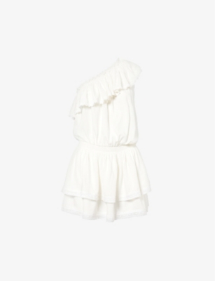 Melissa Odabash Debbie One-shoulder Ruffled Voile Mini Dress In Cream