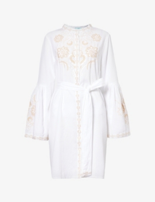 Shop Melissa Odabash Everly Embroidered-front Cotton And Linen-blend Cover-up In White