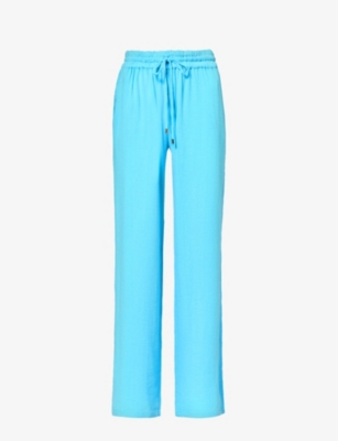 Melissa Odabash Womens Turquoise Krissy Textured Wide-leg Mid-rise Cotton Trousers In Blue