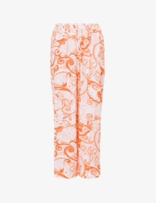 MELISSA ODABASH MELISSA ODABASH WOMENS MIRAGE ORANGE OLIVIA ABSTRACT-PRINT WIDE-LEG MID-RISE WOVEN TROUSERS