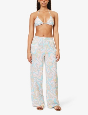 Shop Melissa Odabash Womens Riviera Olivia Abstract-print Wide-leg Mid-rise Woven Trousers