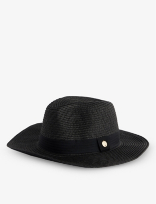 Melissa Odabash Engraved-buckle Paper Fedora Hat In Black/black